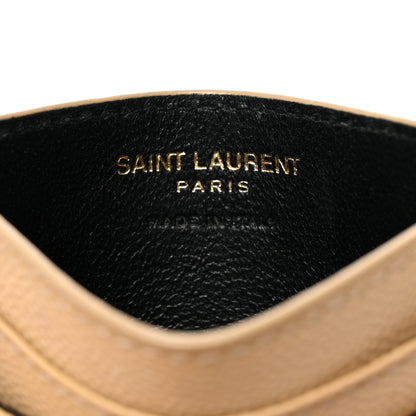 Saint Laurent Grain De Poudre Matelasse Chevron Monogram Credit Card Case Dark Beige 6 of 11