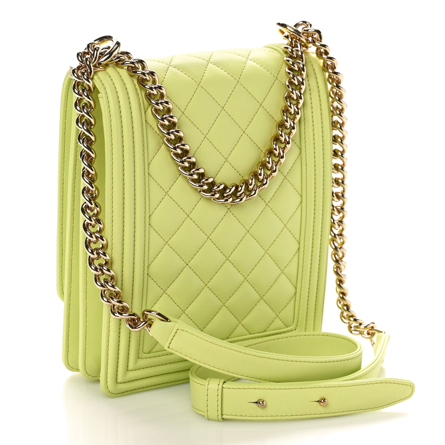 Chanel Calfskin Quilted North South Boy Flap Light Green 3 of 9