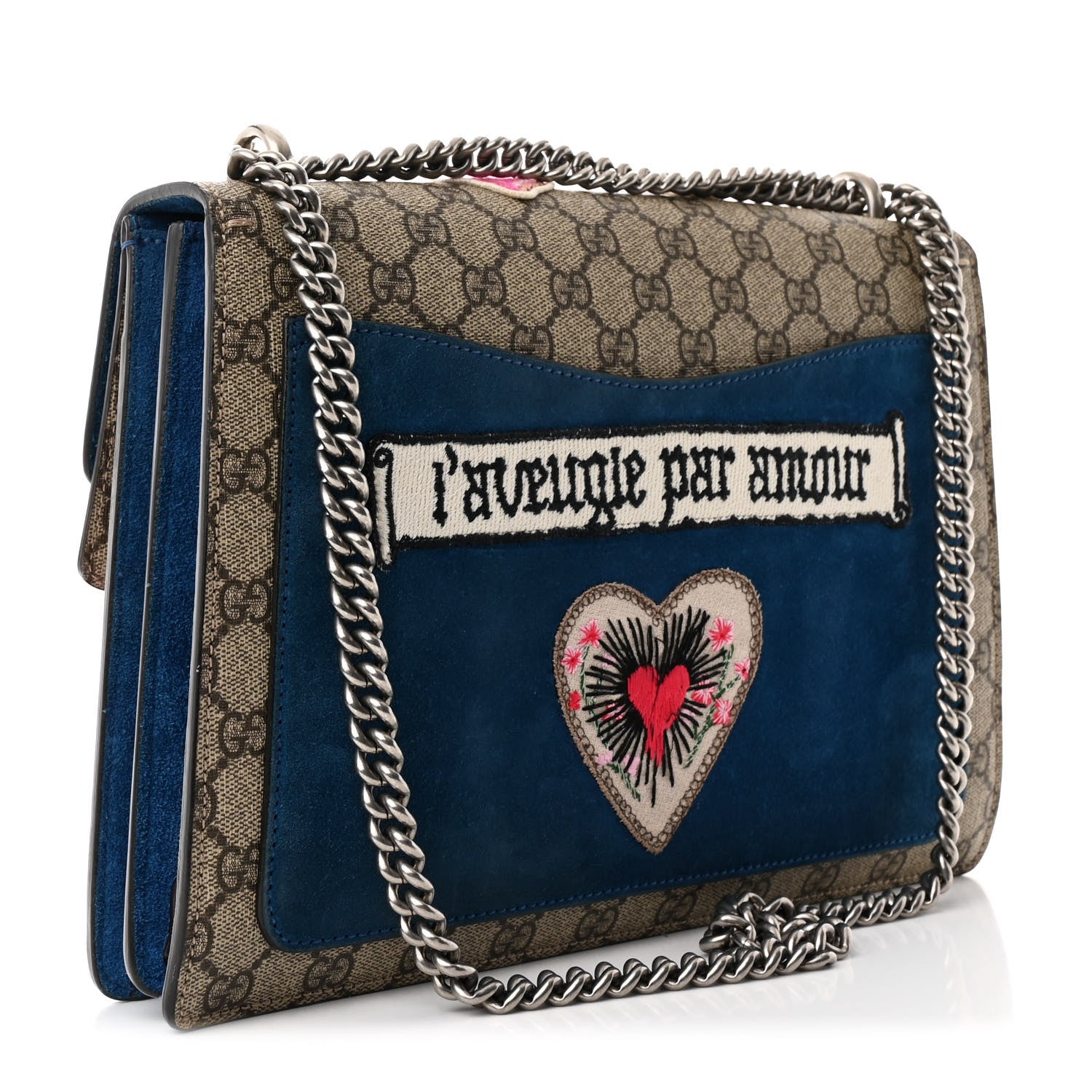 Gucci GG Supreme Monogram Embroidered Medium Dionysus Shoulder Bag Blue 3 of 11