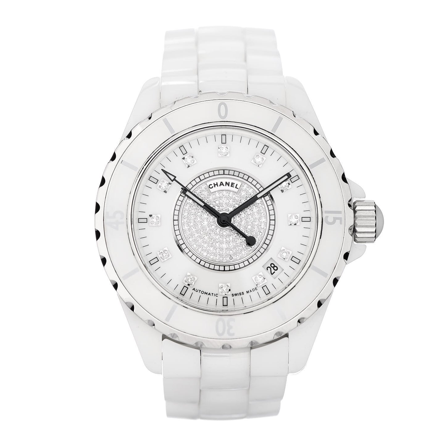 Stainless Steel Ceramic Diamond Dial 38mm J12 Automatic Watch White