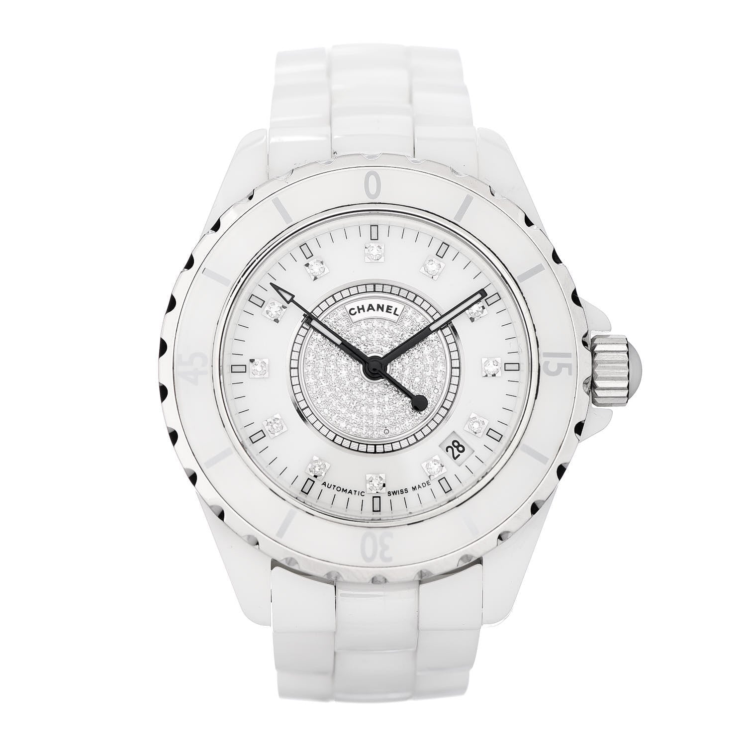 Chanel Stainless Steel Ceramic Diamond Dial 38mm J12 Automatic Watch White 1 of 5