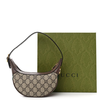 Gucci GG Supreme Monogram Textured Calfskin Web Mini Ophidia Half Moon Hobo Beige Ebony New Acero 11 of 11