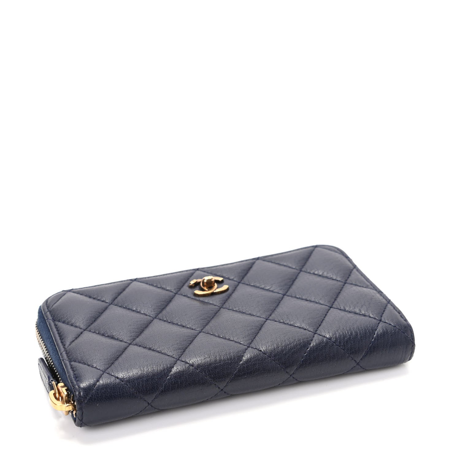 Chanel Calfskin Quilted Small Zip Around Wallet Navy 4 of 9