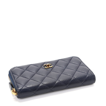 Chanel Calfskin Quilted Small Zip Around Wallet Navy 4 of 9