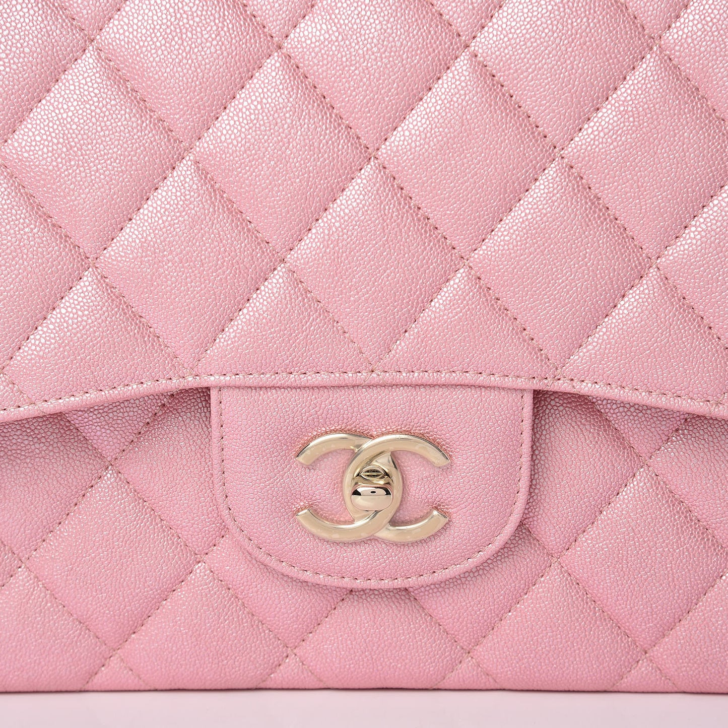 Iridescent Caviar Quilted Jumbo Double Flap Rose Pink