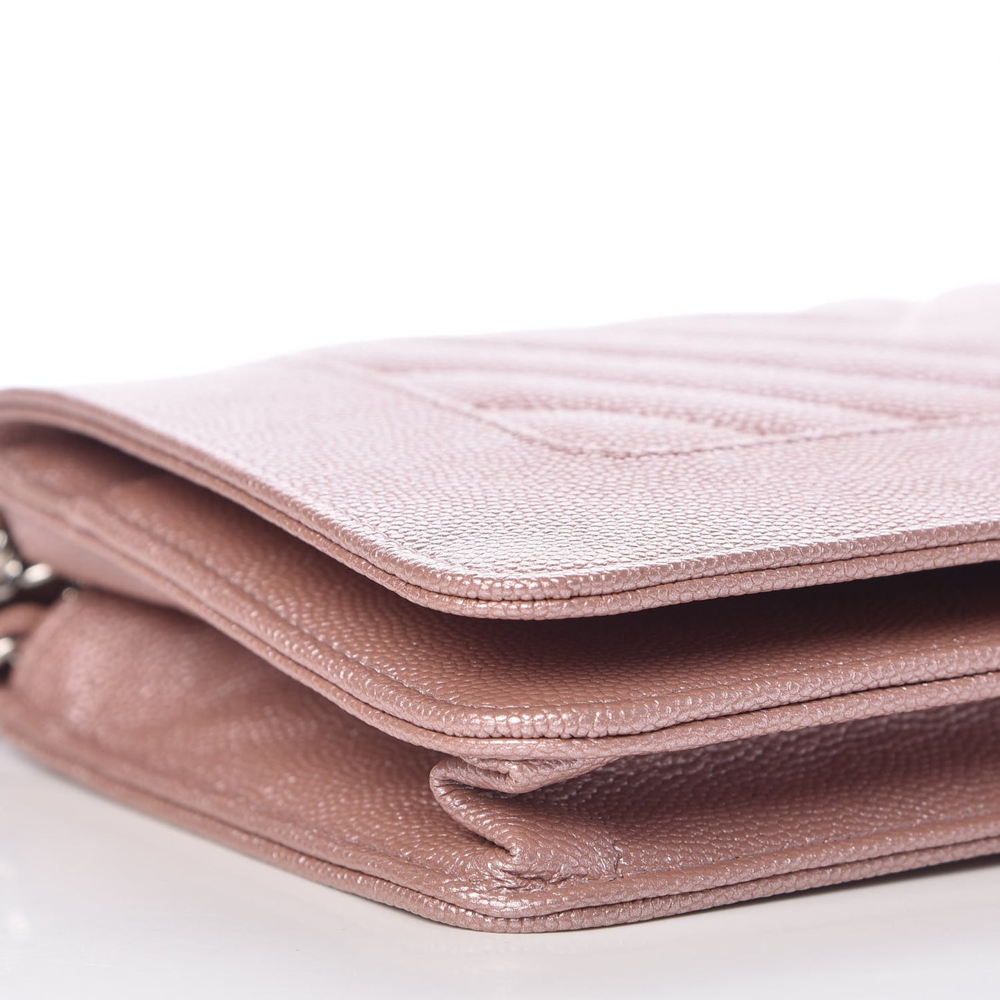 Metallic Caviar Chevron Quilted Vintage Mademoiselle Wallet On Chain WOC Pink