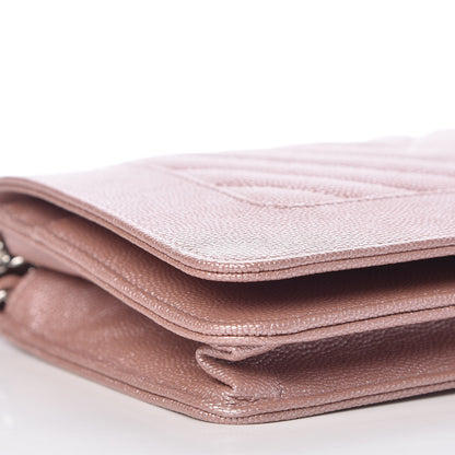 Chanel Metallic Caviar Chevron Quilted Vintage Mademoiselle Wallet On Chain WOC Pink 9 of 11