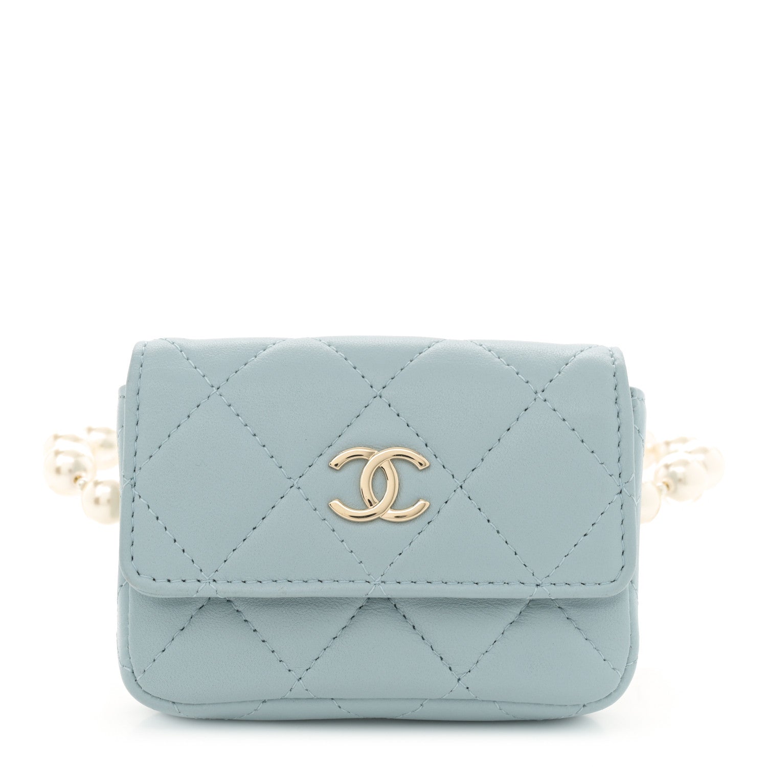 Chanel Lambskin Quilted Pearl Chain Belt Bag Light Blue 1 of 11