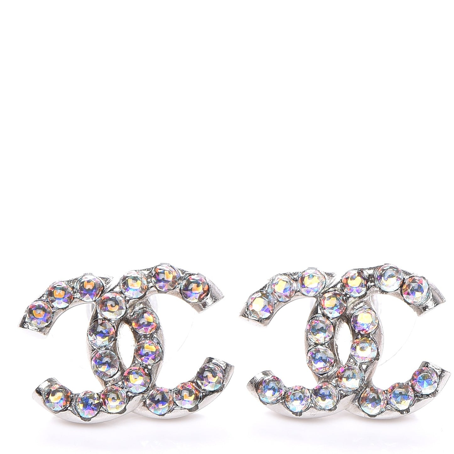 Iridescent Crystal CC Earrings Silver
