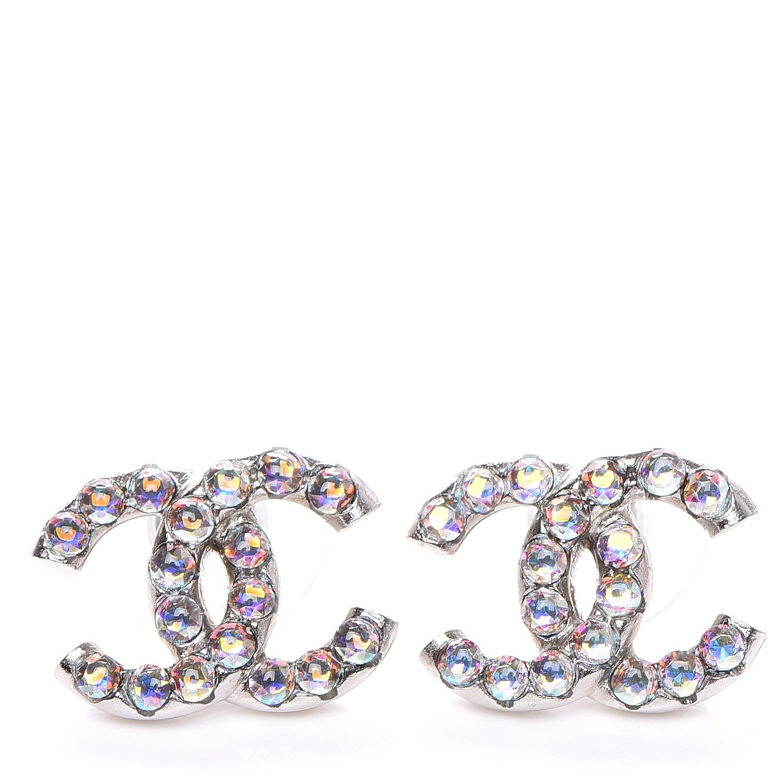 Chanel Iridescent Crystal CC Earrings Silver 1 of 5