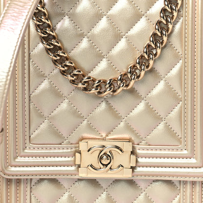 Chanel Iridescent Calfskin Quilted North South Boy Flap Beige 8 of 10