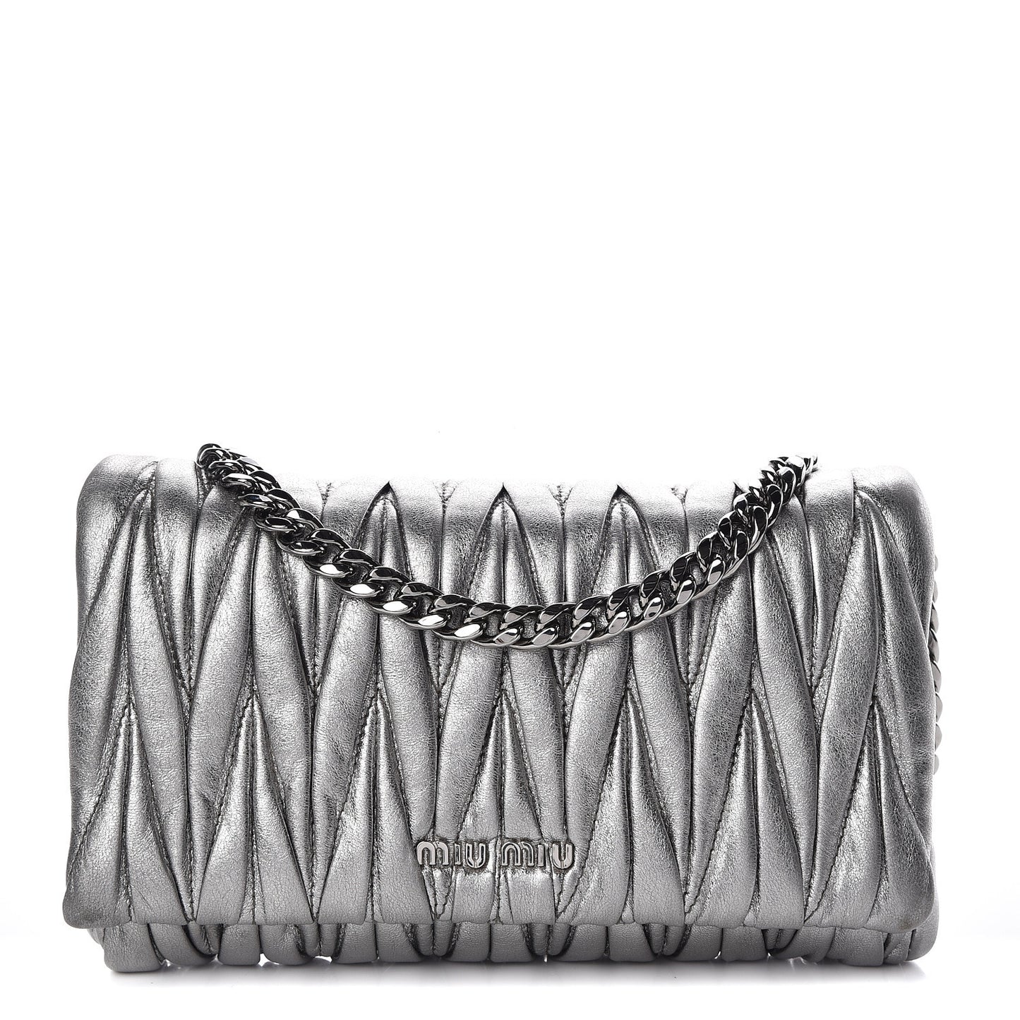 Metallic Nappa Matelasse Chain Crossbody Cromo