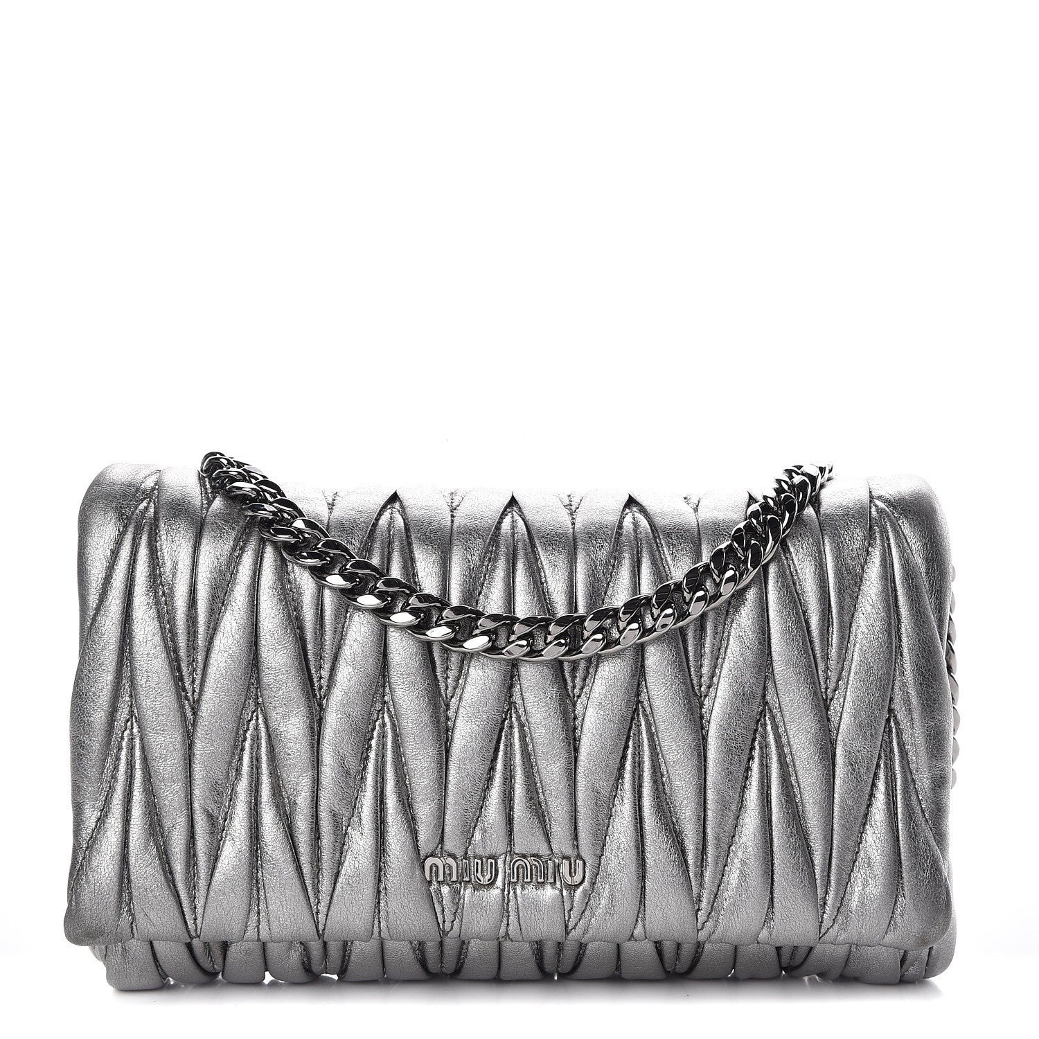 Miu Miu Metallic Nappa Matelasse Chain Crossbody Cromo 1 of 11