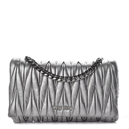 Miu Miu Metallic Nappa Matelasse Chain Crossbody Cromo 1 of 11