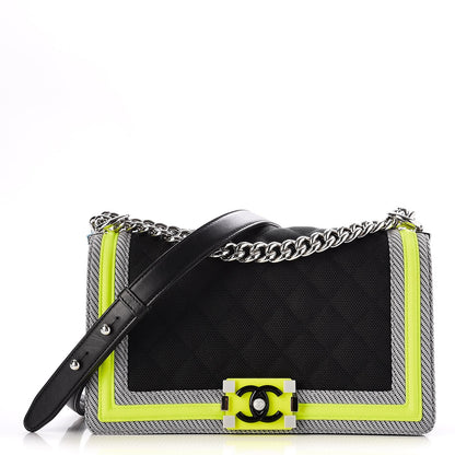 Chanel Canvas Quilted Medium Fluo Boy Flap Black Grey Yellow 1 of 7