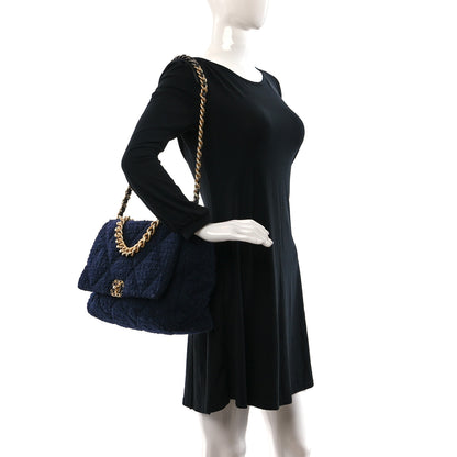 Chanel Tweed Quilted Maxi Chanel 19 Flap Navy 2 of 9