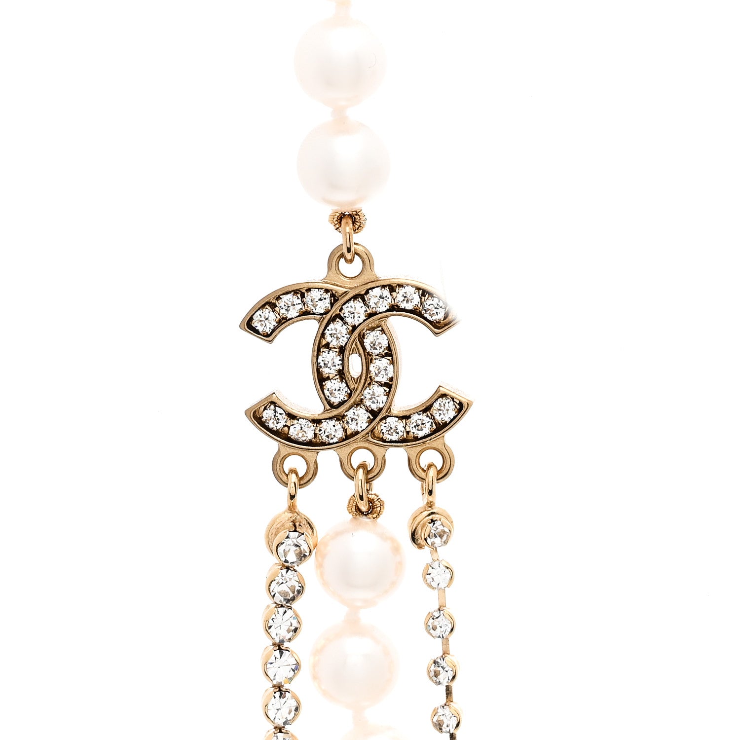 Chanel Pearl Crystal Multi Strand CC Long Necklace Gold 4 of 6