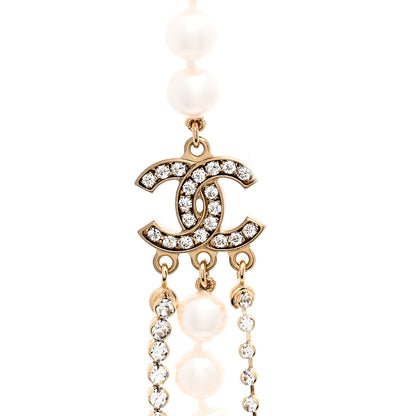 Chanel Pearl Crystal Multi Strand CC Long Necklace Gold 4 of 6