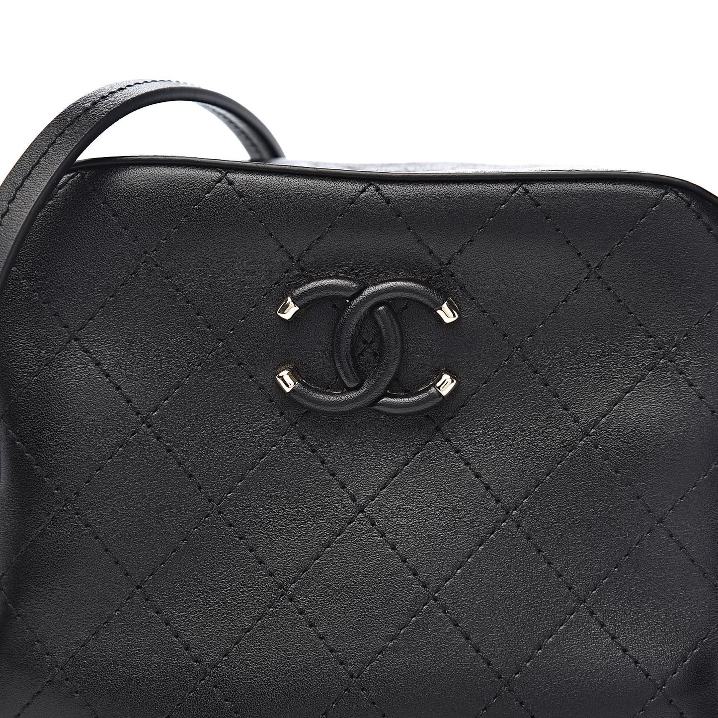 Calfskin Stitched Enamel CC Camera Case Bag Black
