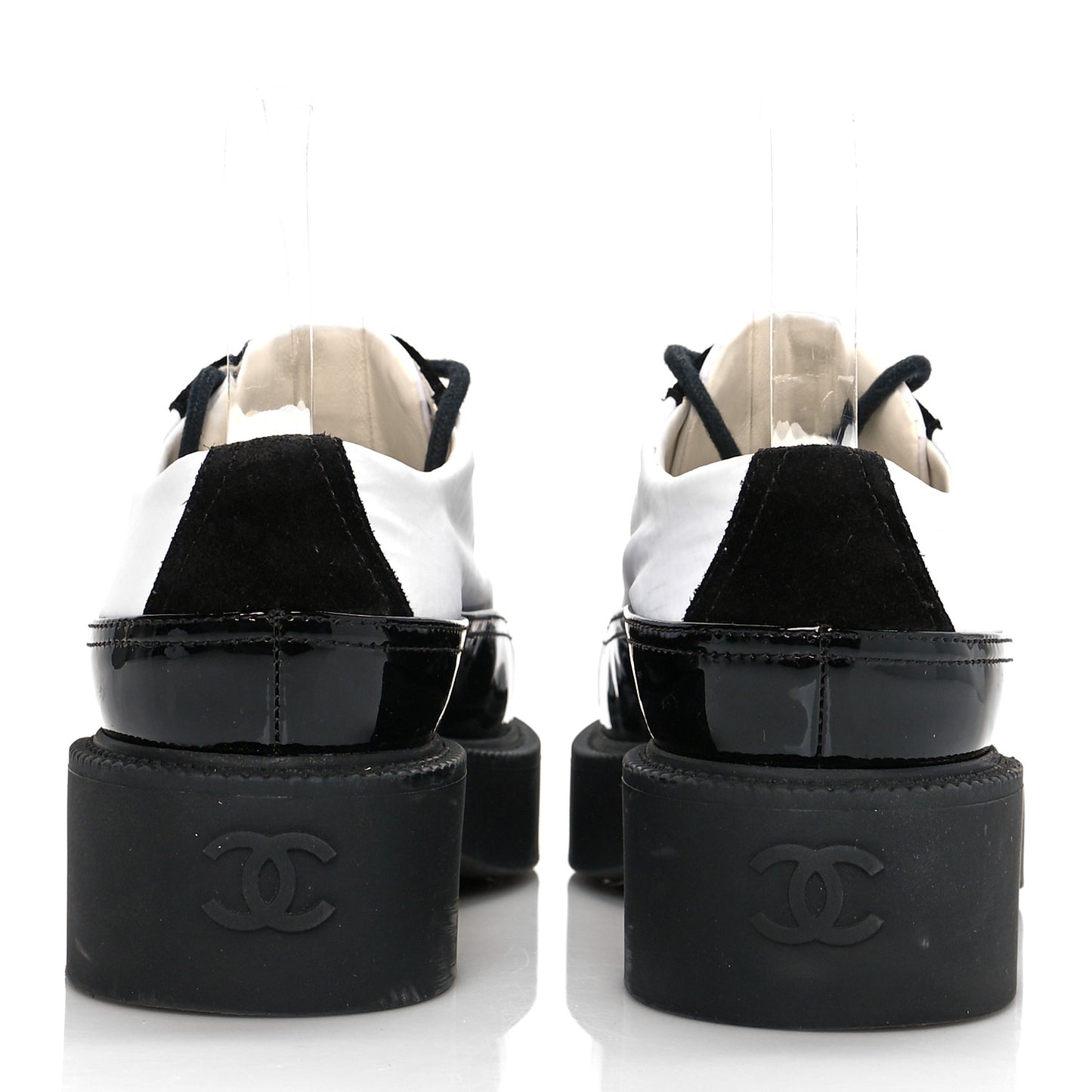 Nylon Suede Patent Calfskin CC Captoe Lace Up Oxfords 36.5 White Black