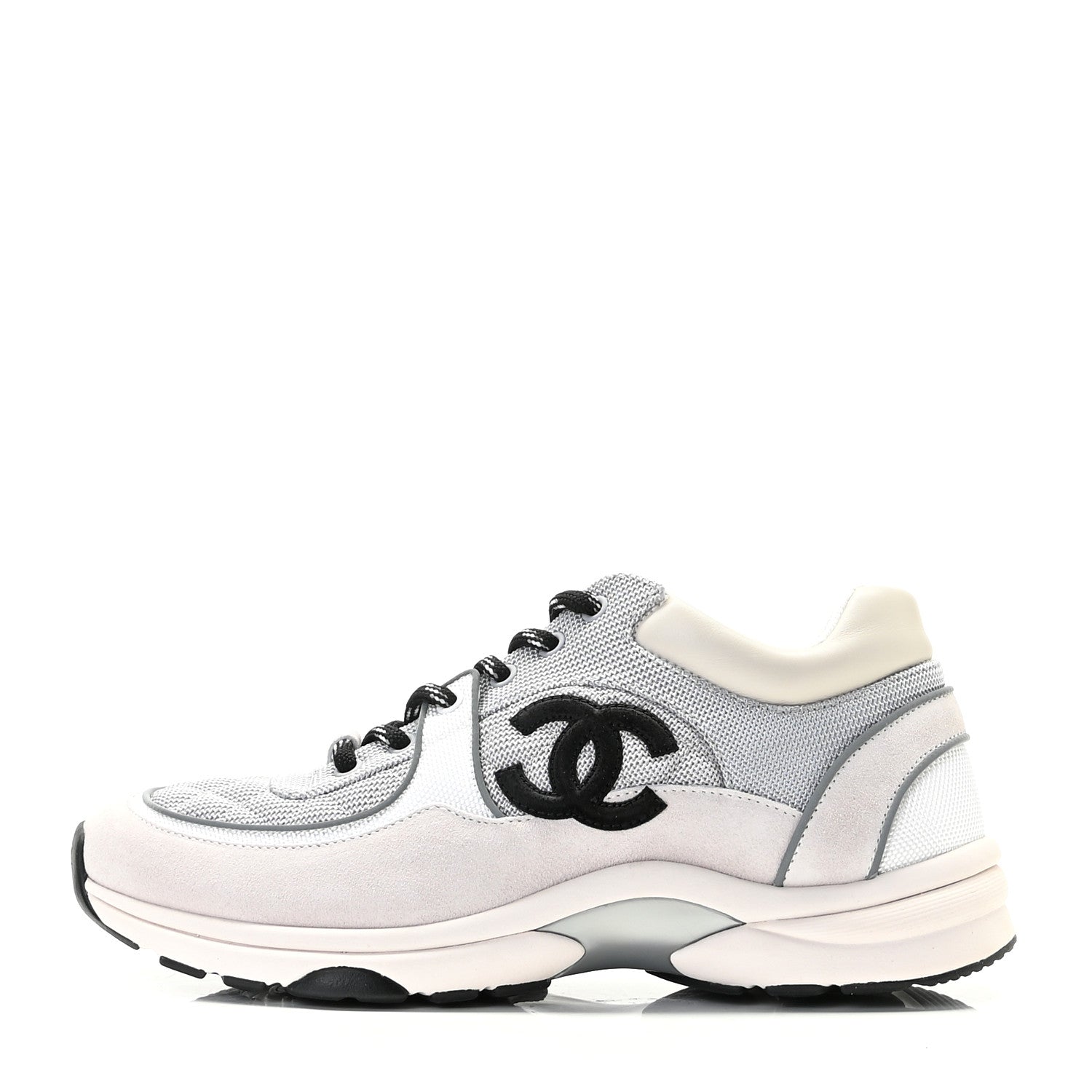 Chanel Nylon Calfskin Suede Womens CC Sneakers 40 Grey White 1 of 11