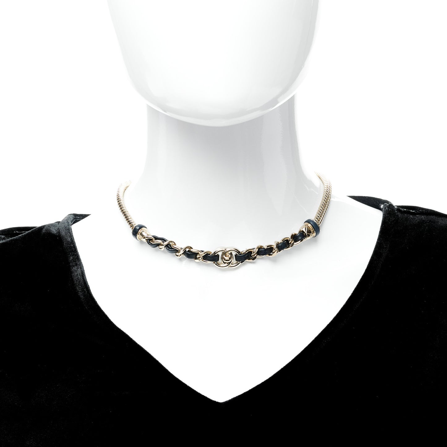 Metal Lambskin CC Turnlock Choker Necklace Black Gold