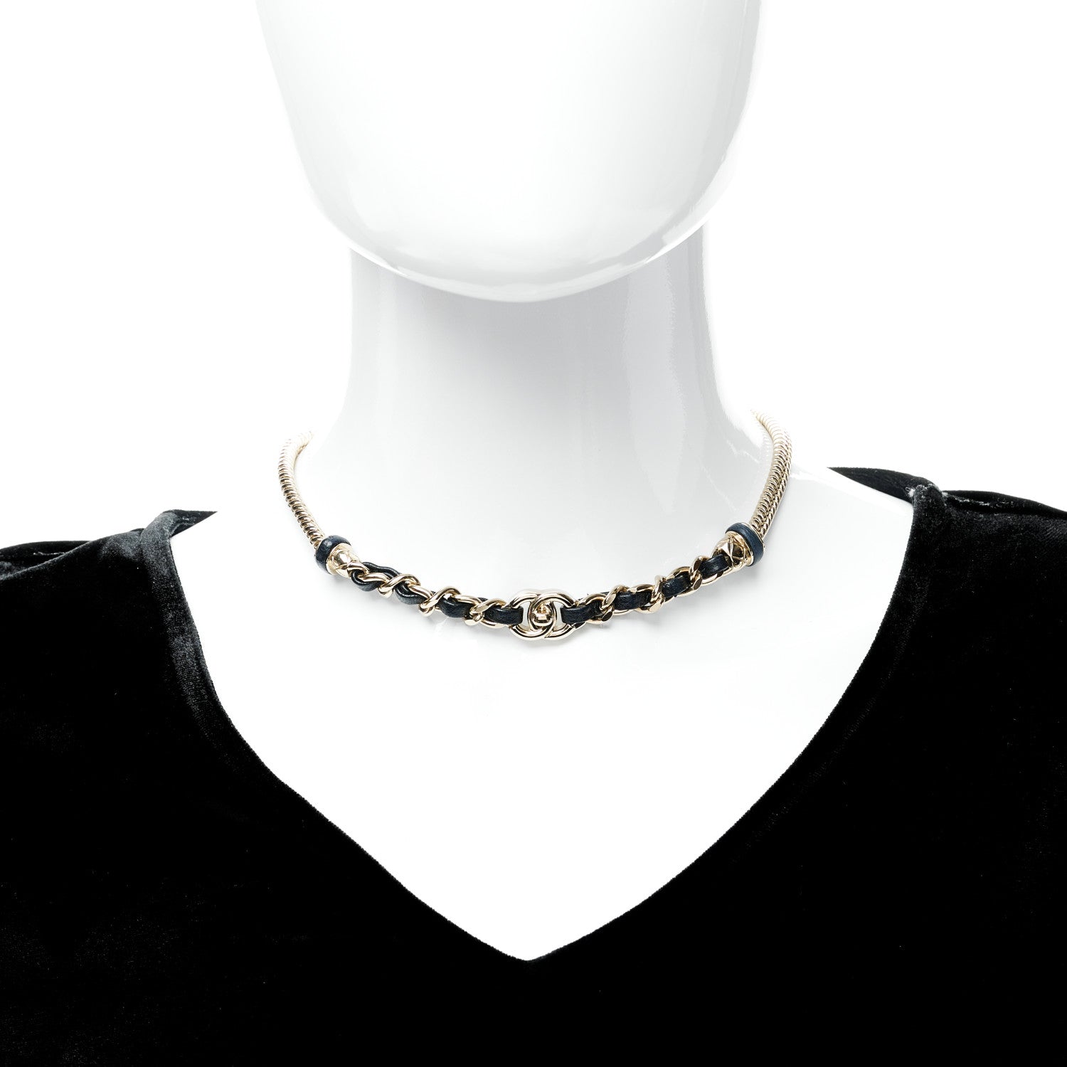 Chanel Metal Lambskin CC Turnlock Choker Necklace Black Gold 2 of 4