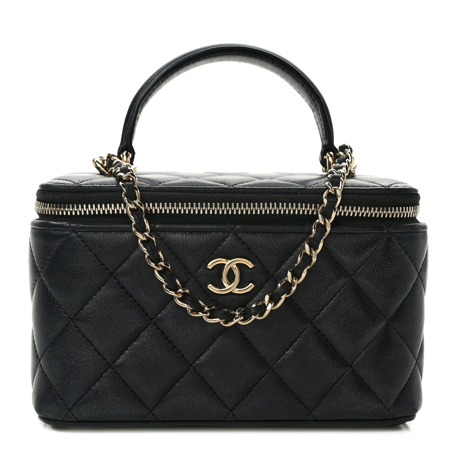 Chanel Lambskin Quilted Small Top Handle Vanity Case With Chain Black 1 of 12