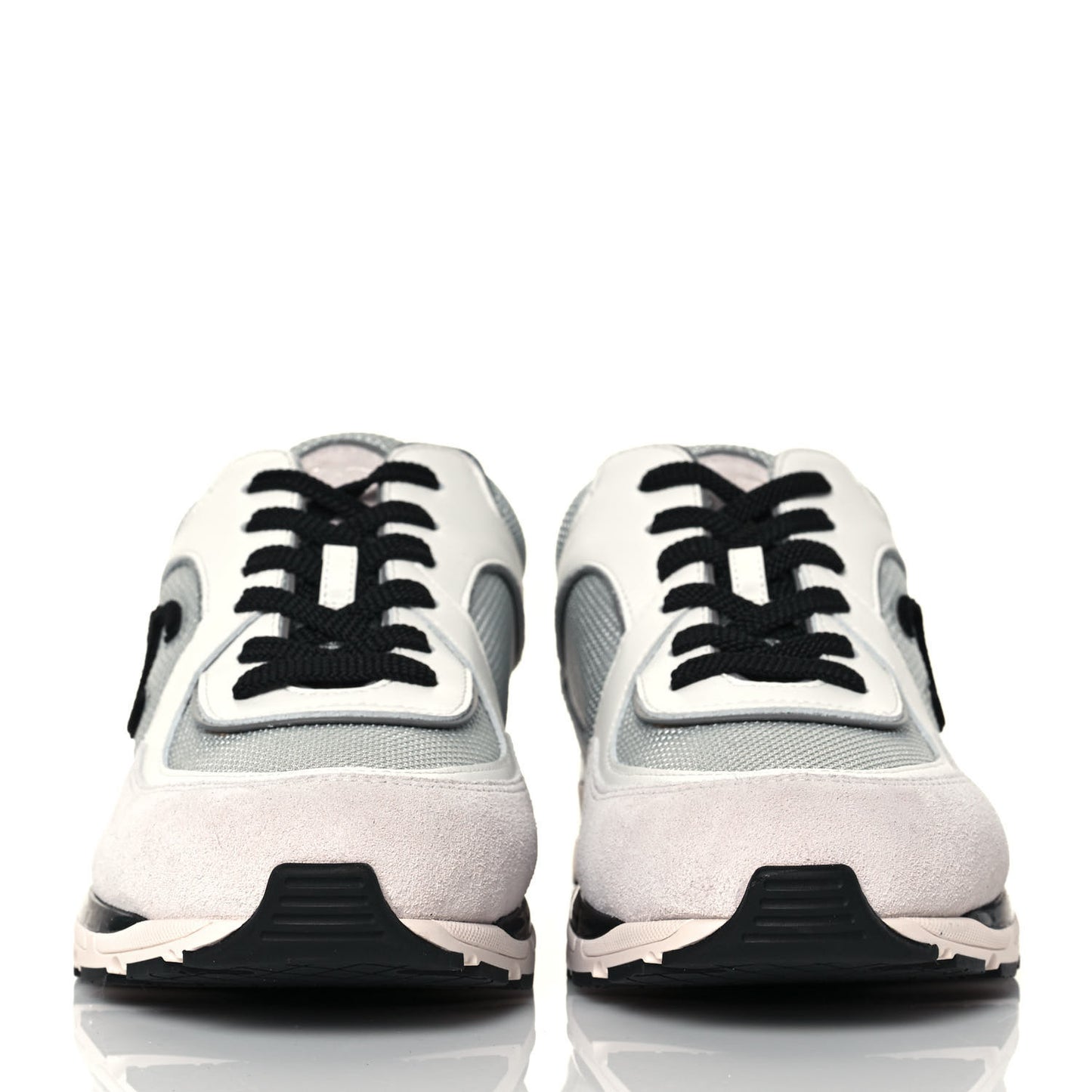 Mesh Suede Calfskin Womens CC Sneakers 41 White Silver Light Grey Pink