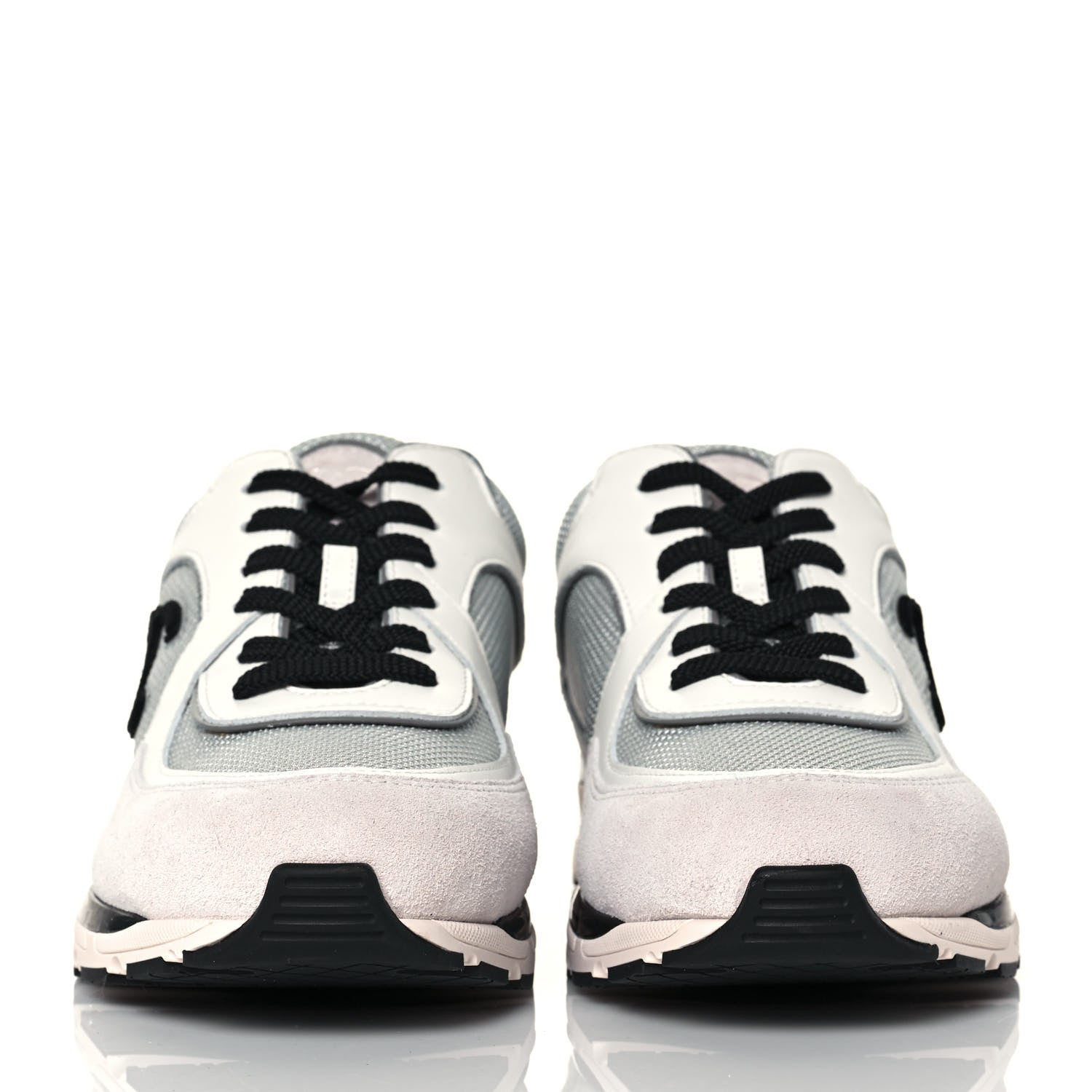 Chanel Mesh Suede Calfskin Womens CC Sneakers 41 White Silver Light Grey Pink 2 of 9