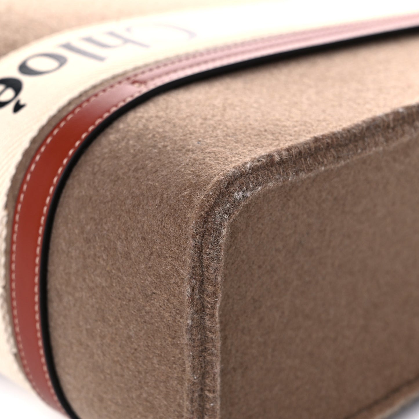 Felt Shiny Calfskin Medium Woody Ribbon Tote Light Brown