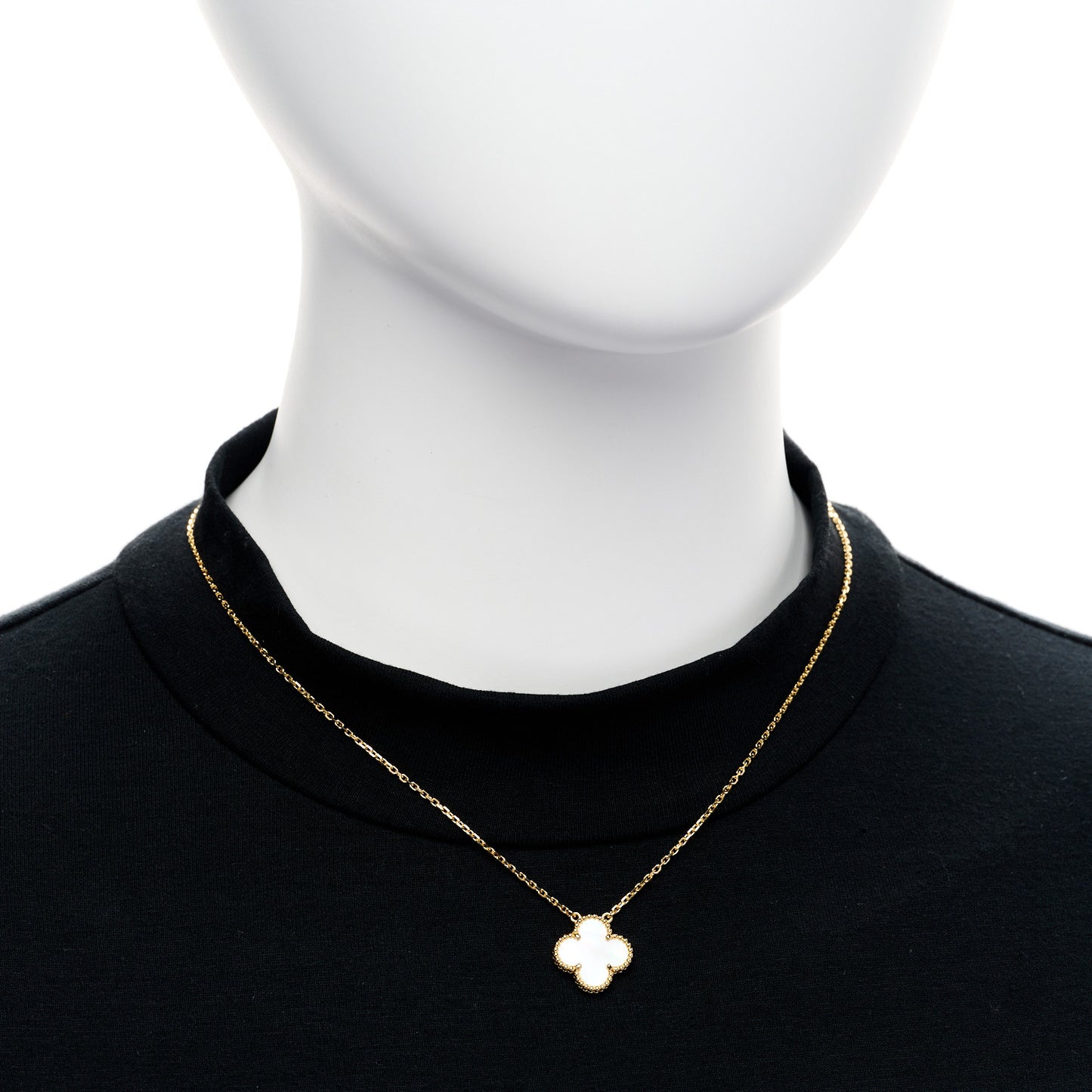 18K Yellow Gold Mother of Pearl Vintage Alhambra Pendant Necklace