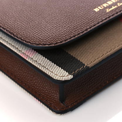 Burberry Grained Calfskin House Check Tartan Mix Hampshire Wallet On Chain Tan 9 of 10