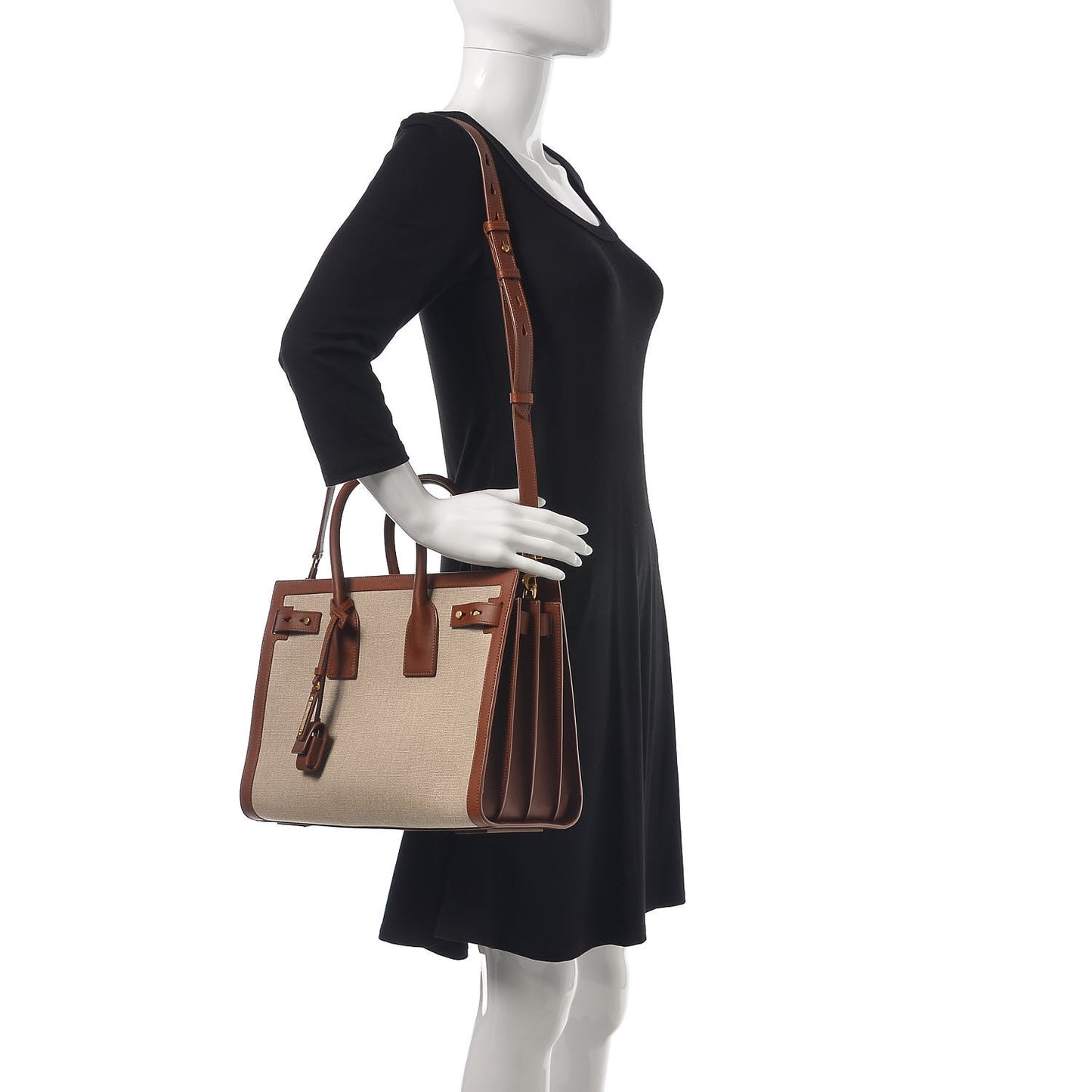 Linen Calfskin Small Souple Sac De Jour Cognac