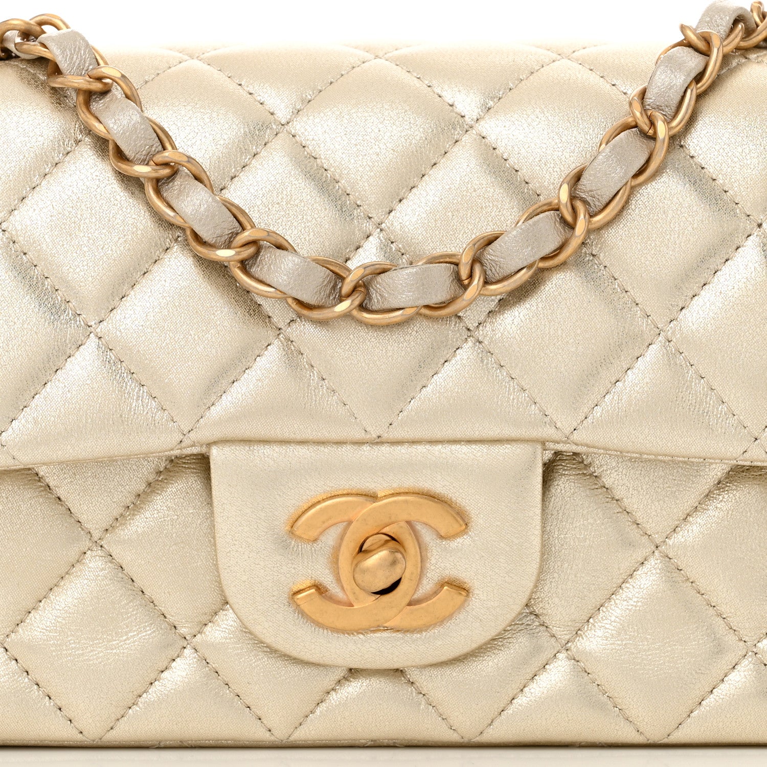 Chanel Metallic Lambskin Quilted Mini Rectangular Flap Gold 8 of 11