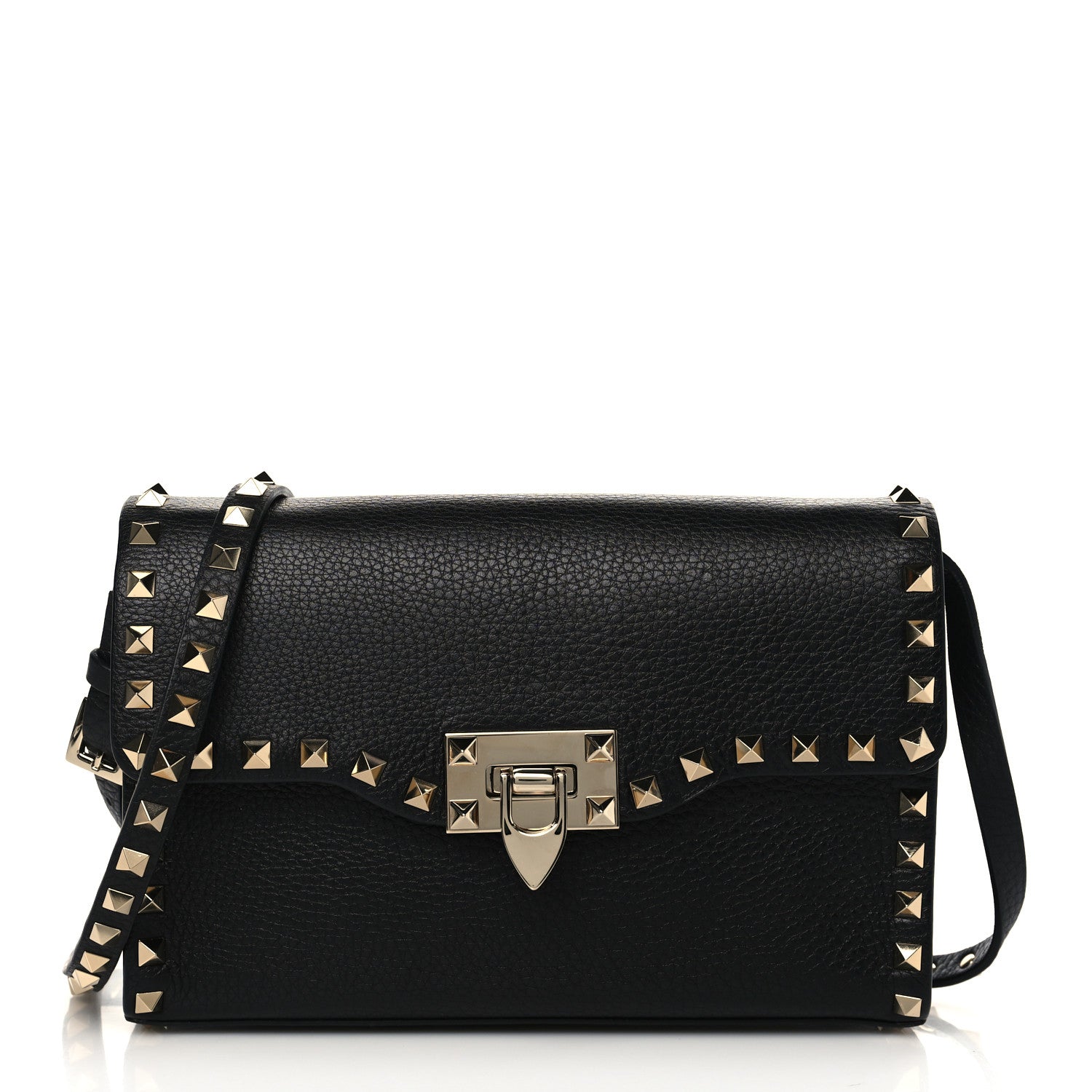 Valentino Garavani Pebbled Calfskin Medium Rockstud Flip Lock Crossbody Bag Black 1 of 8