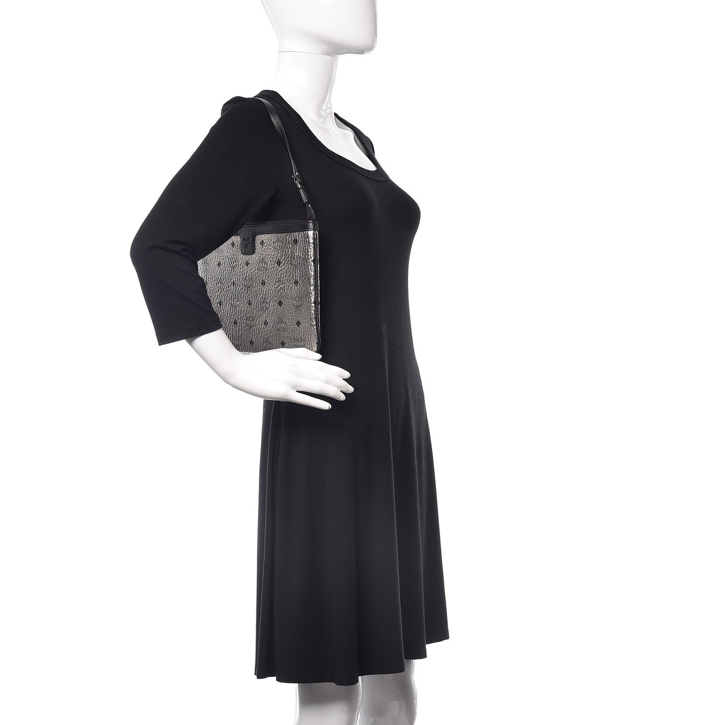 Metallic Visetos Liz Shopper Tote Pouch Silver Black