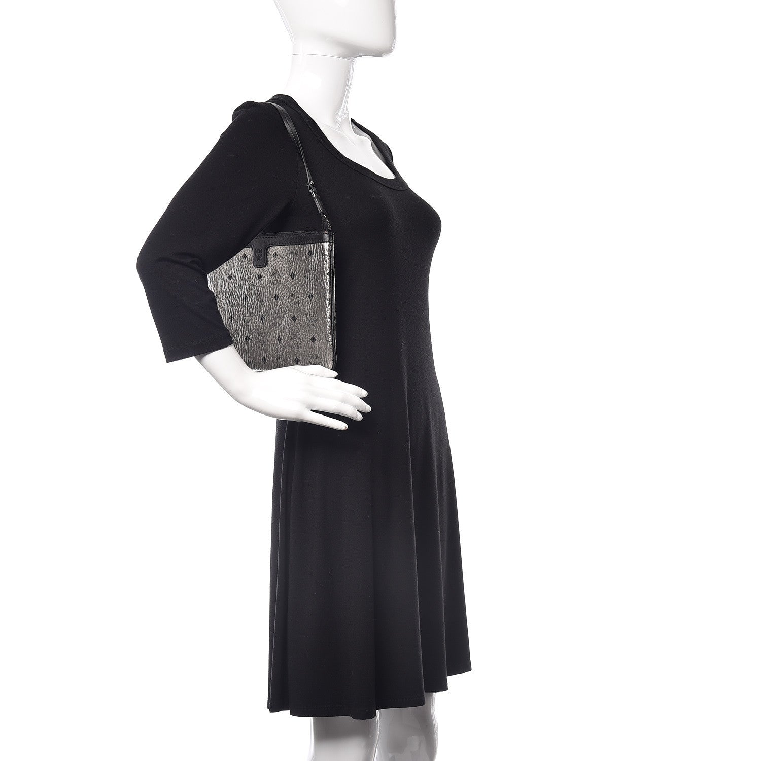 MCM Metallic Visetos Liz Shopper Tote Pouch Silver Black 2 of 10