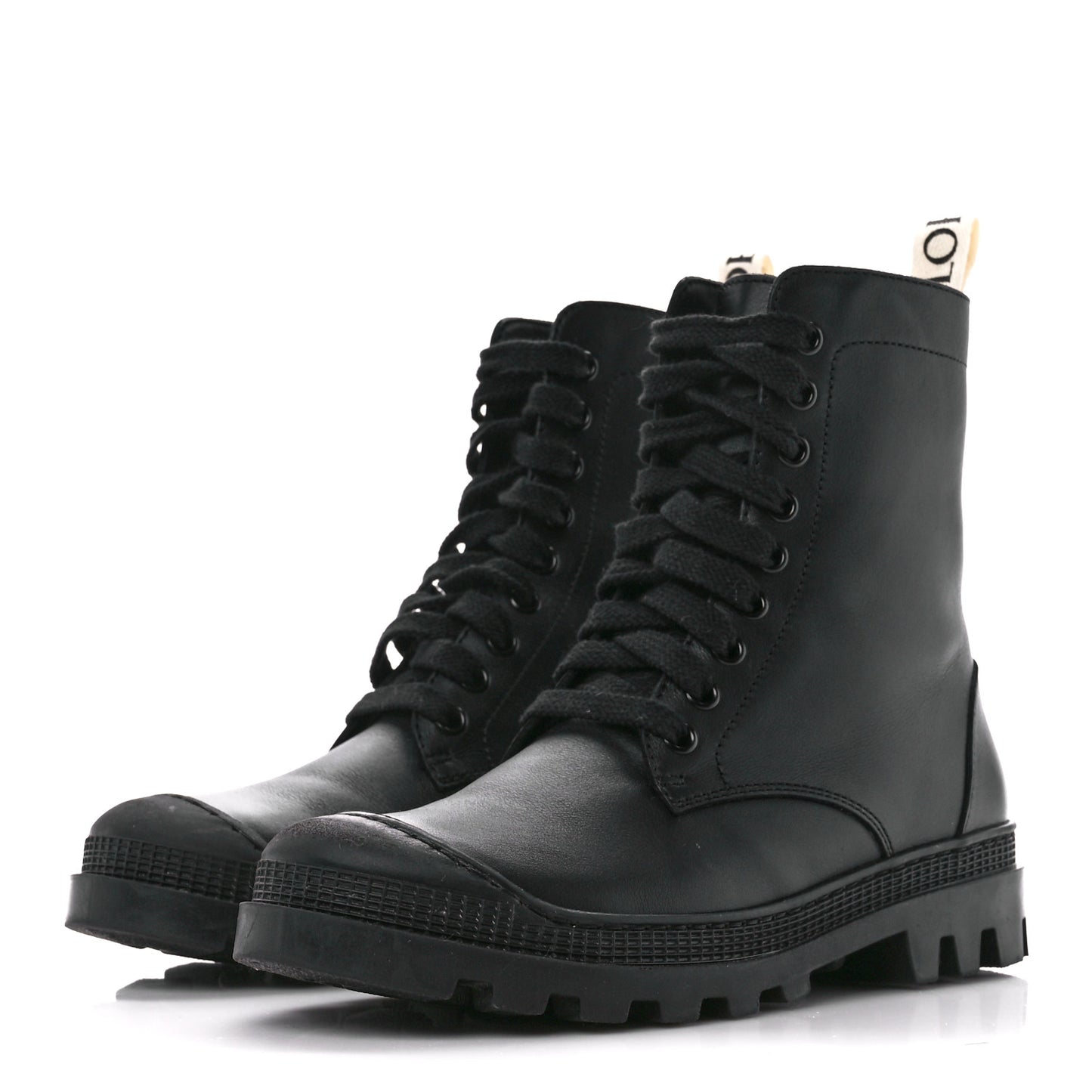 Calfskin Rubber Combat Boots 37 Black