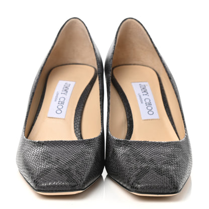 Jimmy Choo Calfskin Snakeskin Embossed Dianne Pump 38.5 Black 2 of 9