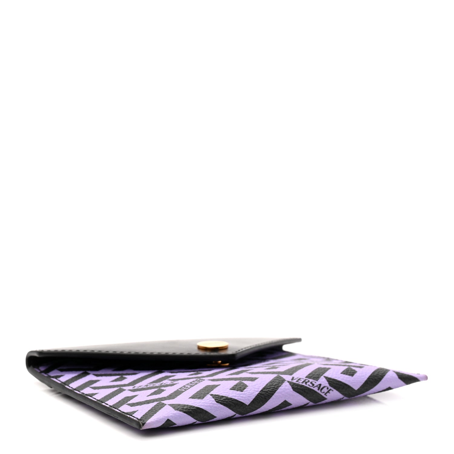 Versace Coated Canvas Calfskin LA Greca Envelope Pouch Black Purple 4 of 6