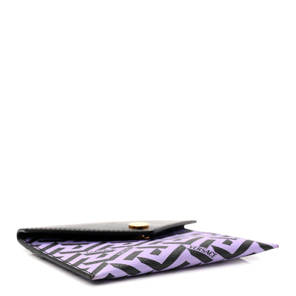 Versace Coated Canvas Calfskin LA Greca Envelope Pouch Black Purple 4 of 6