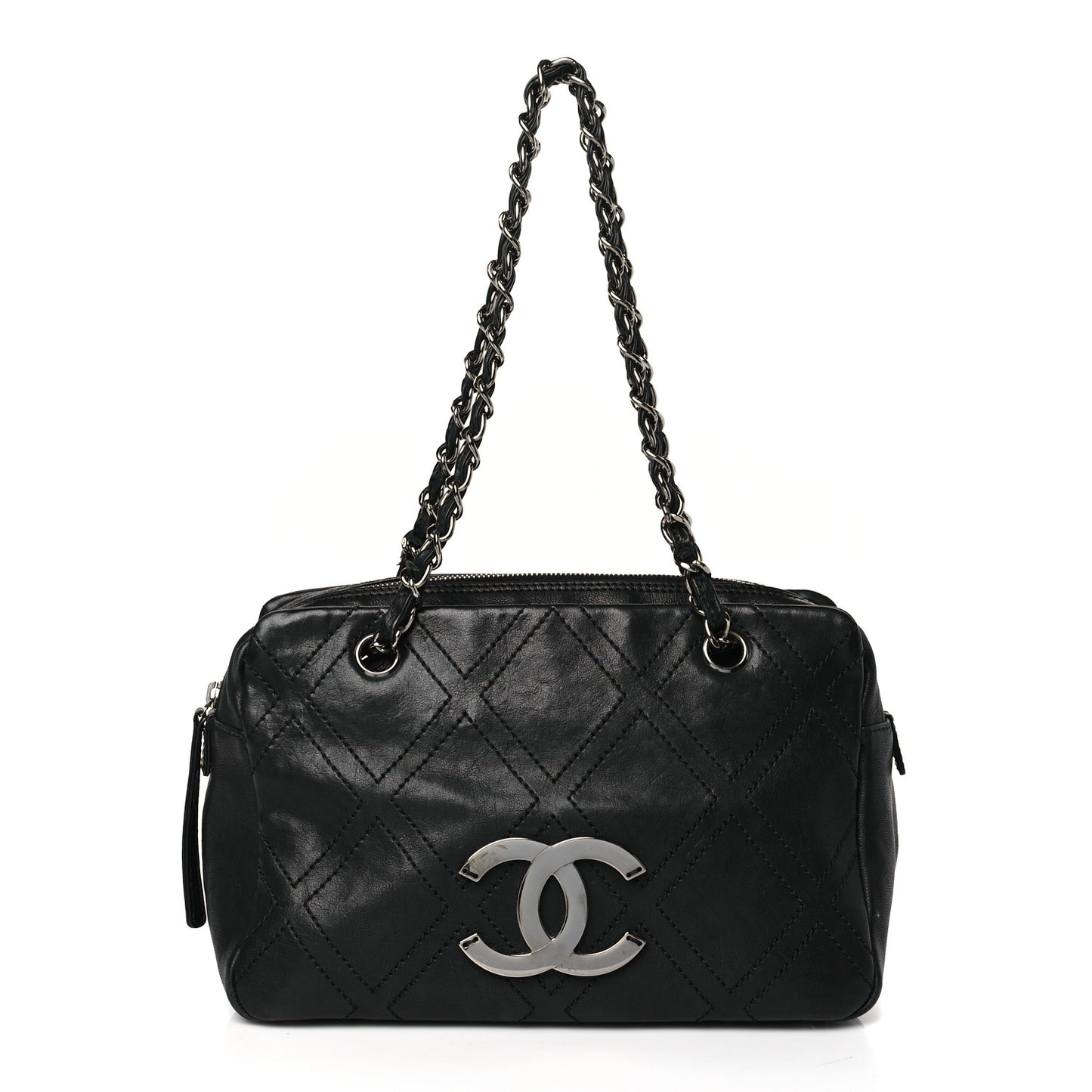 Calfskin Small Diamond Stitch Tote Black