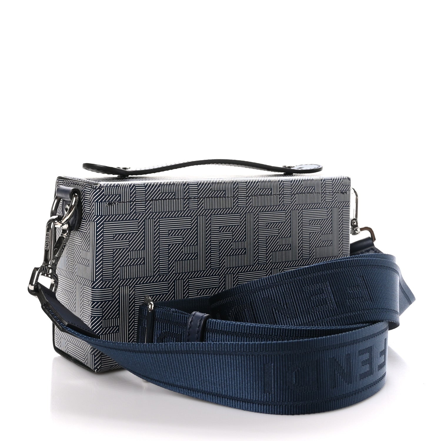 Fendi Vitello King FF Lines Embossed Bi-Color Baguette Soft Trunk Ghiaia Blue Mirto 2 of 8