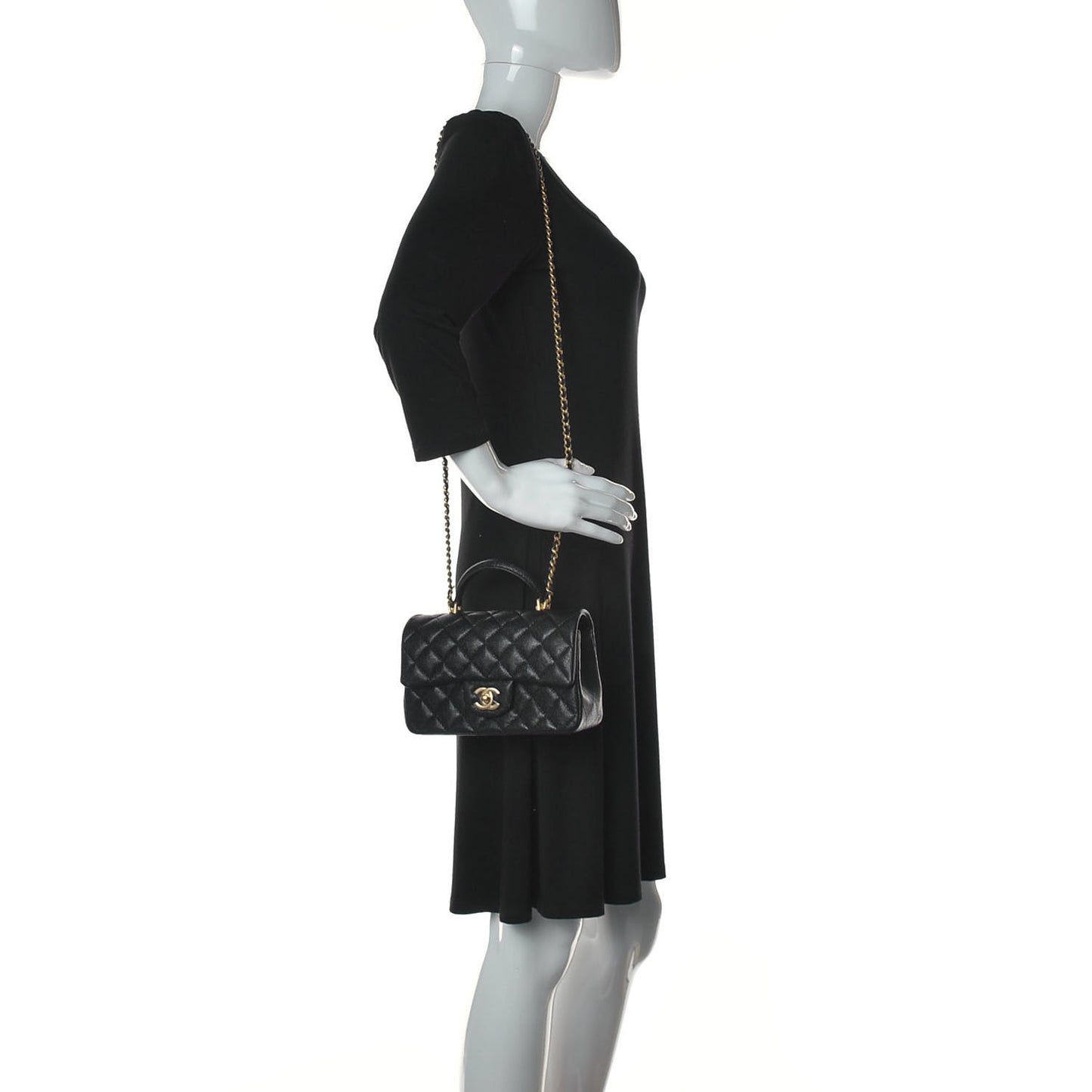 Caviar Quilted Mini Top Handle Rectangular Flap Black