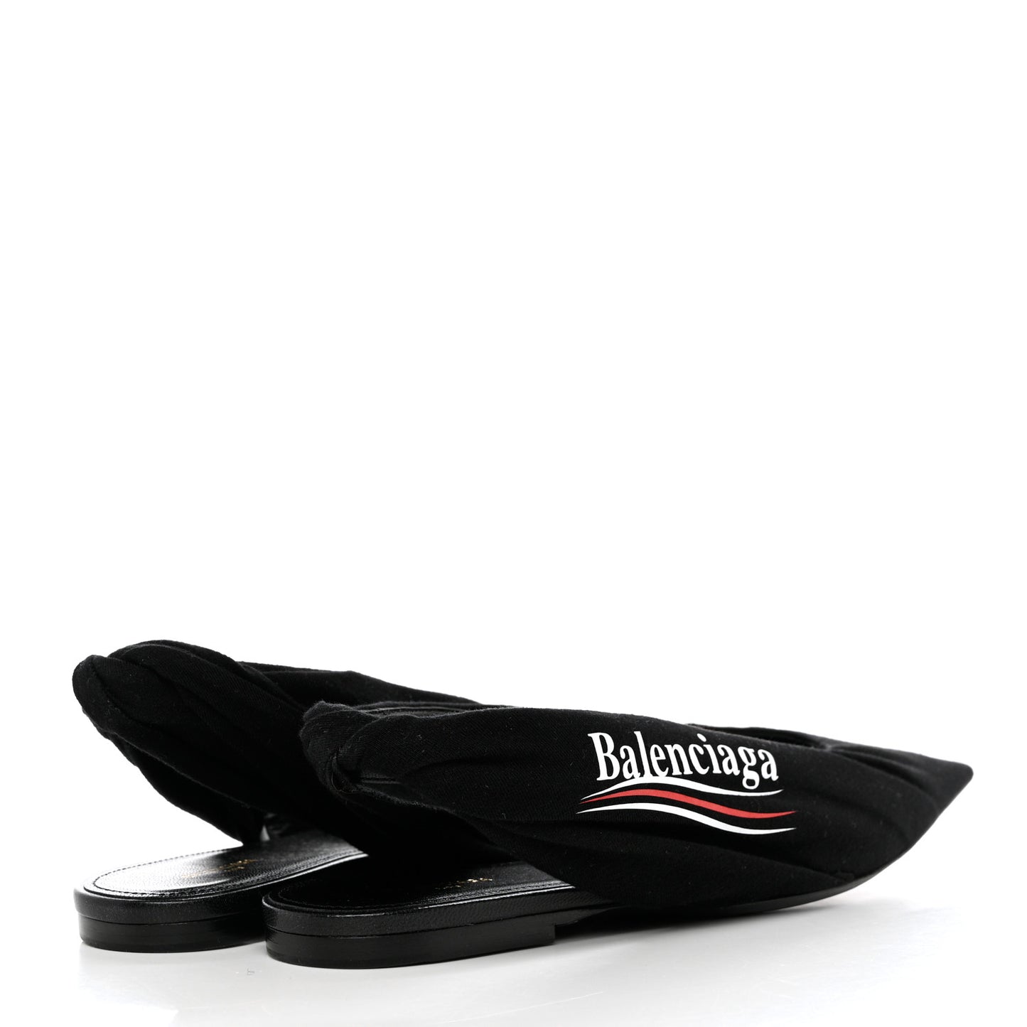 Jersey Crepe Political Campaign Logo Knife Pointed Slingback Flats 38 Black White Rouge