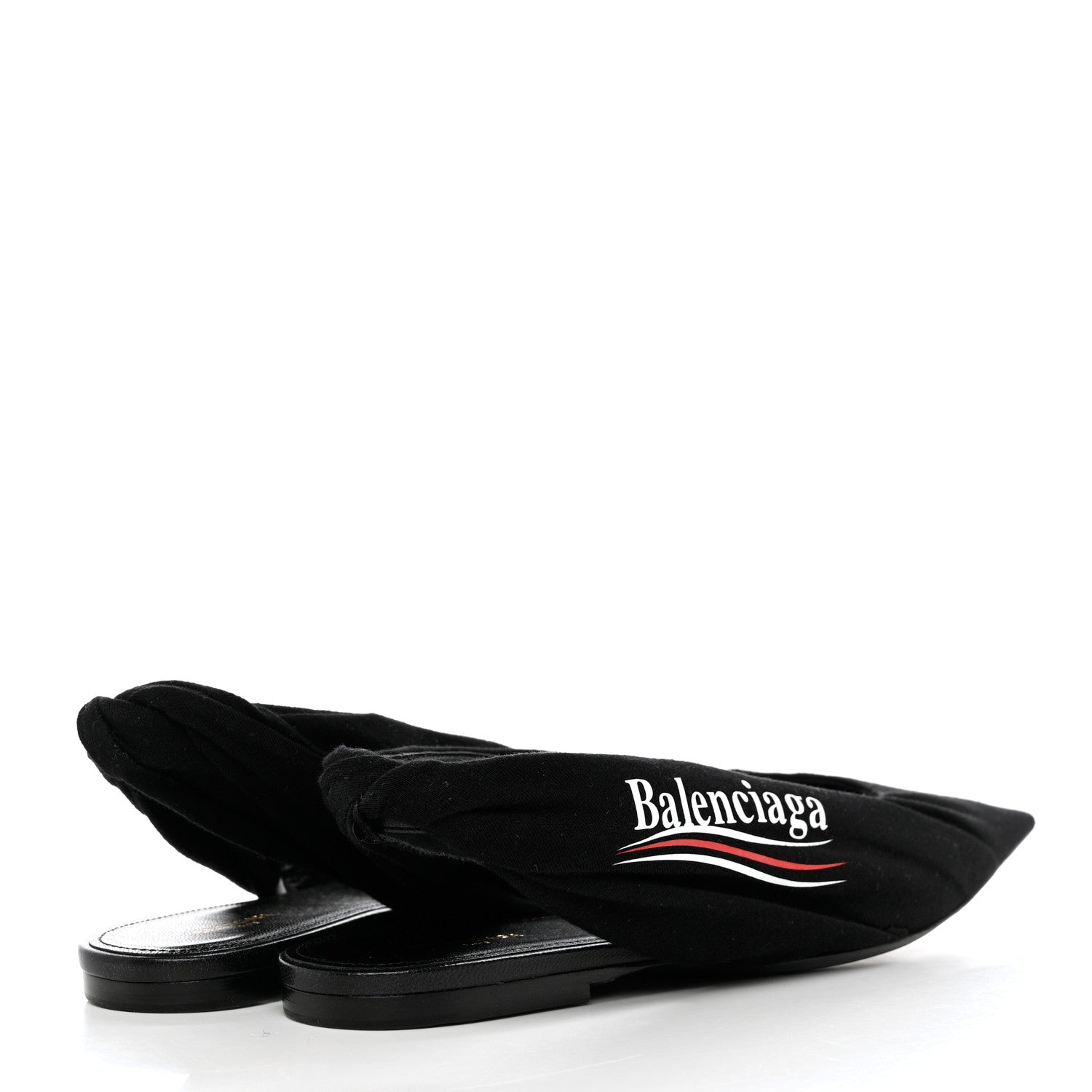 Balenciaga Jersey Crepe Political Campaign Logo Knife Pointed Slingback Flats 38 Black White Rouge 4 of 8