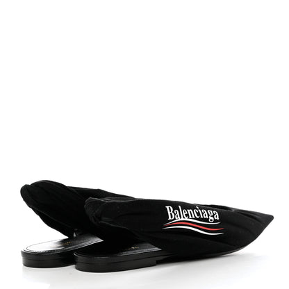 Balenciaga Jersey Crepe Political Campaign Logo Knife Pointed Slingback Flats 38 Black White Rouge 4 of 8