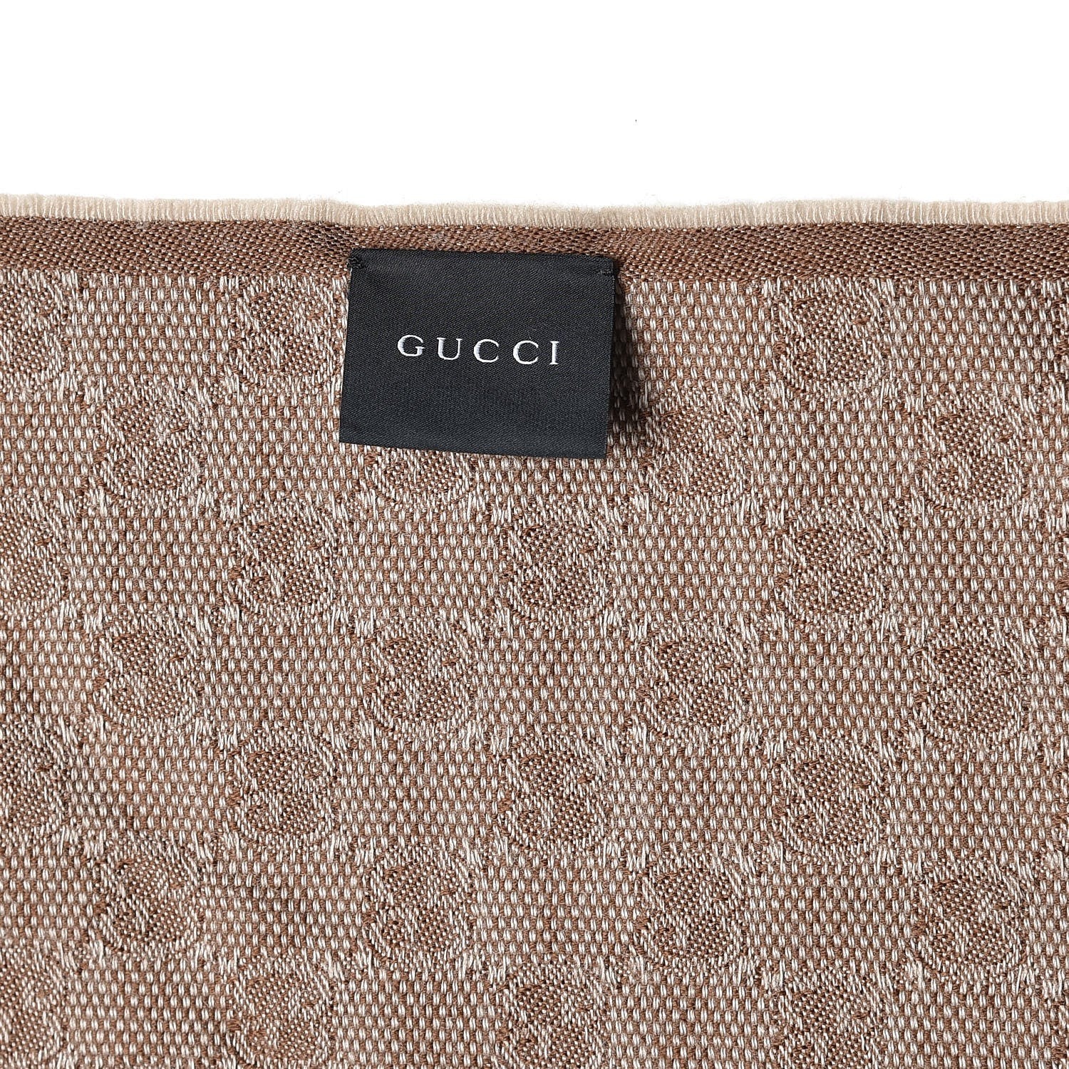 Gucci Wool Silk GG Monogram Web Verbier Fringe Scarf Light Brown Dark Green 4 of 4