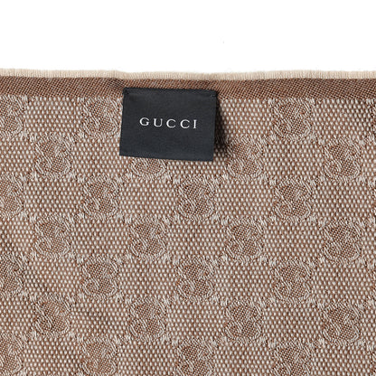 Gucci Wool Silk GG Monogram Web Verbier Fringe Scarf Light Brown Dark Green 4 of 4